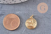 Pendentif médaille ronde ange laiton doré 18K 16.5mm, x1 (G5292)