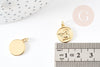 Pendentif médaille ronde ange laiton doré 18K 16mm, x1 (G6712)