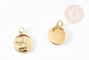 Pendentif médaille ronde ange laiton doré 18K, pendentif laiton doré pour création bijoux,médaille or,17mm, x1 G4929