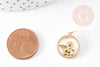 Pendentif médaille ronde ange laiton doré nacre et zircon, pendentif nacre et laiton doré pour création,médaille or,17.5mm, x1 G3569
