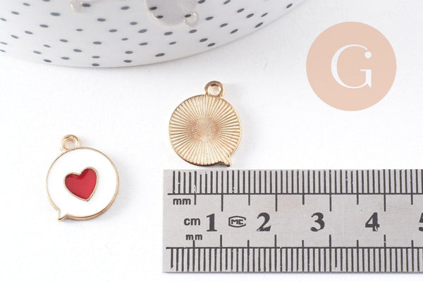 Pendentif médaille ronde coeur émail rouge laiton doré ,pendentif laiton amour pour création bijoux,17mm, x1 (G6192)