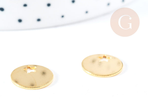 Pendentif médaille ronde étoile acier 201 doré inoxydable 12.5mm, x1 (G8818)