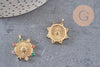 Pendentif médaille ronde étoile laiton doré zircons colorés, un pendentif doré avec cristaux pour création bijoux,24mm, x1 (G3377)