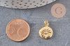 Pendentif médaille ronde étoile laiton doré zircons, un pendentif doré avec cristaux pour création bijoux,15mm, x1 (G3542)