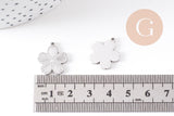 Pendentif médaille ronde fleur acier 304 inoxydable platine 17.5mm, x1 (G10480)