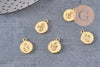 Pendentif médaille ronde laiton doré diamant gem, une médaille dorée ronde pour création de bijoux,12.5mm, x1 (G3564)
