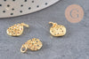 Pendentif médaille ronde laiton doré zircons coloré 13.6mm, un pendentif doré avec cristaux pour création bijoux, x1 (G6303)