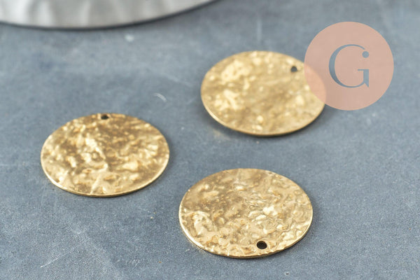 Pendentif médaille ronde martelée laiton brut 20mm, x5 (G0517)