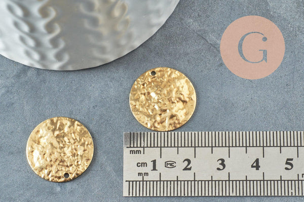 Pendentif médaille ronde martelée laiton brut 20mm, x5 (G0517)