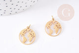 Pendentif médaille ronde monde acier doré, pendentif doré,sans nickel,acier doré, création bijoux,médaille or,20mm,x1 (G2930)