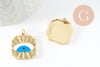 Pendentif médaille ronde oeil émail blanc bleu laiton doré 18K et cristal zircon,pendentif laiton création bijoux,20.6mm,x1 (G3580)