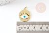 Pendentif médaille ronde oeil émail blanc laiton doré 18K et cristal zircon,pendentif laiton amour 22.5mm, x1 G3553