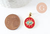 Pendentif médaille ronde oeil émail rouge laiton doré 18K et cristal zircon,pendentif laiton amour pour création bijoux,16mm, x1 (G3298)