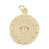 Pendentif médaille ronde oeil laiton doré 18K texturé zircon, pendentif doré sans nickel pour la création médaille or,19mm, x1 G4082