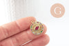 Pendentif médaille ronde oeil laiton doré 18K zircons multicolore 23.5mm,médaille or, x1 (G5857)