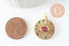 Pendentif médaille ronde oeil laiton doré 18K zircons multicolore 23.5mm,médaille or, x1 (G5857)