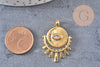 Pendentif médaille ronde oeil laiton doré 18K zircons,pendentif doré original pour la création bijoux chance,31mm, x1 (G4656)