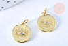 Pendentif médaille ronde oeil laiton doré zircon 15mm, x1 (G3179)