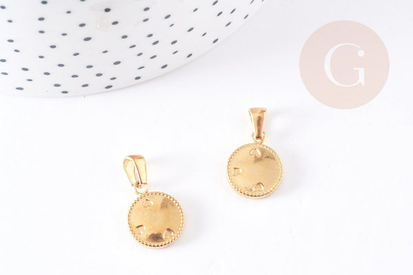 Pendentif médaille ronde petits coeurs acier doré, pendentif doré,sans nickel, acier doré, création bijoux,médaille or,16mm,x1 (G3050)