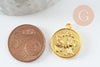 Pendentif médaille ronde signa astrologique zamac doré 20mm, x1 (G4814)