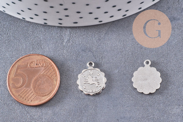 Pendentif médaille ronde signe astrologique laiton platine 14mm, x1 (G3462)