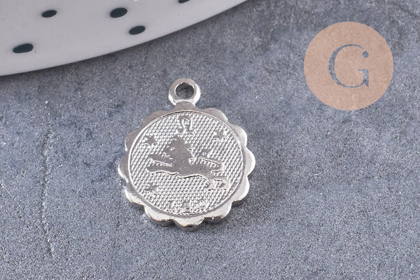 Pendentif médaille ronde signe astrologique laiton platine 14mm, x1 (G3462)