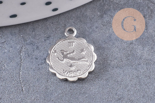 Pendentif médaille ronde signe astrologique laiton platine 14mm, x1 (G3462)