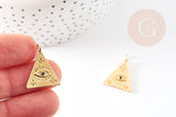 Pendentif médaille triangle oeil laiton doré18K texturé zircon, pendentif doré sans nickel pour la création bijoux,23.5mm, x1 G4469