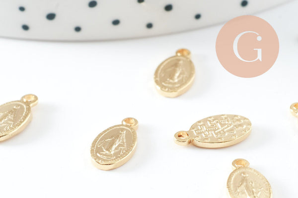 Pendentif médaille vierge ovale acier 304 inoxydable doré 12.5mm, x2 (G9943)