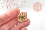 Pendentif mobile carré oeil protecteur laiton doré zircon 21mm,pendentif doré avec cristaux , x1 (G5855)