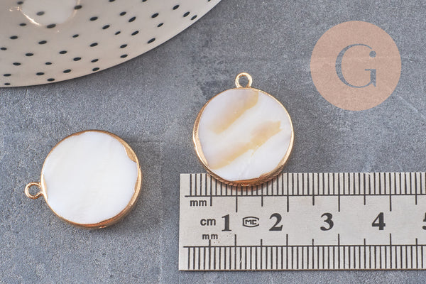 Pendentif nacre blanche naturelle doré 26mm, x1 (G2178)
