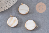 Pendentif nacre blanche naturelle doré 26mm, x1 (G2178)