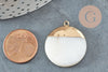 Pendentif nacre blanche naturelle doré,fourniture créative,pendentif rond nacre,coquillage blanc, 28.5mm, x2 G5141