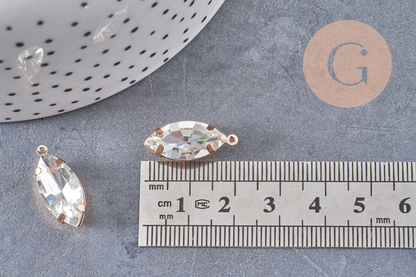 Pendentif navette cristal,pendentif cristal, pendentif doré,cristal blanc,création bijoux,marquise dorée,21mm-G1095