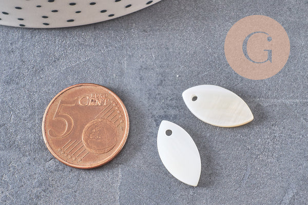 Pendentif navette nacre blanche naturelle perle ovale 18mm, x10 (G10837)