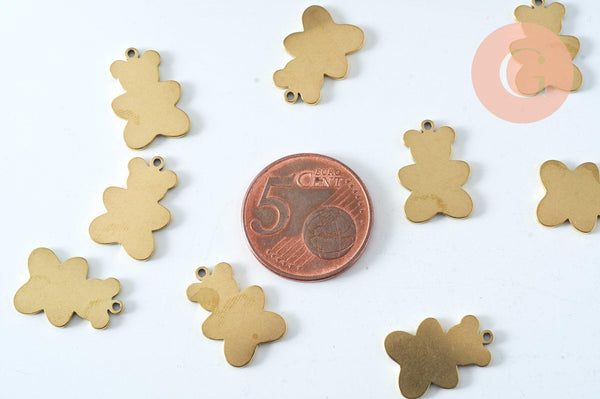 Pendentif nounours acier 201 inoxydable doré PVD 16mm, x1 (G6020)