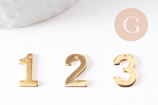 Pendentif numéro chiffre acier doré inoxydable 11mm, x1 (G5320)