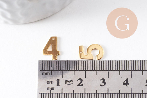 Pendentif numéro chiffre acier doré inoxydable 11mm, x1 (G5320)