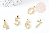 Pendentif numéro laiton doré 14K cristal blanc 23mm, x1 (G4803)