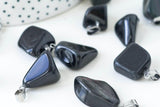 Pendentif obsidienne naturelle roulée acier inoxydable platine 15-35mm, x1 (G5558)