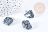 Pendentif obsidienne neige noire roulée acier inoxydable platine 15-35mm, x1 (G8634)