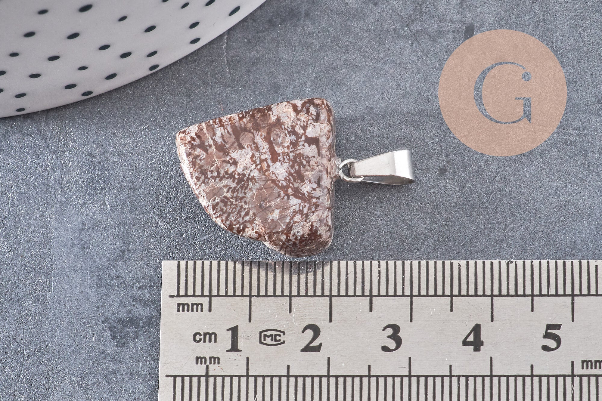 Pendentif obsidienne neige roulé acier platine 15-35mm, pendentif pierre acier inoxydable pierre naturelle, x1, G4991