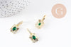 Pendentif octogone zircon blanc et vert laiton doré 18K 25mm, x1 (G10081)