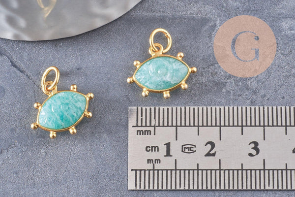 Pendentif oeil amazonite naturelle argent 925 doré 18K 15mm,x1 (G9871)
