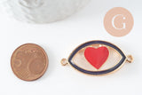 Pendentif oeil coeur doré émaillé, pendentif doré, porte-bonheur,mauvais oeil,laiton doré,4.5cm x1 (G1965)