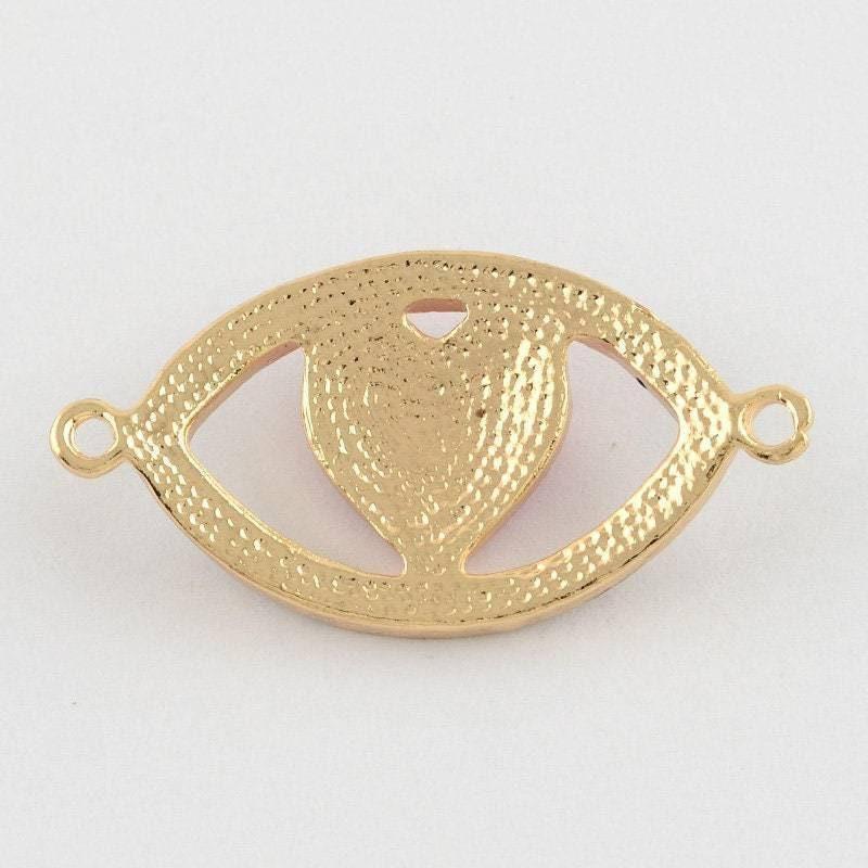 Pendentif oeil coeur doré émaillé, pendentif doré, porte-bonheur,mauvais oeil,laiton doré,4.5cm x1 (G1965)
