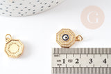 Pendentif œil cristal zircon octogone laiton doré 17mm, x1 (G3162)
