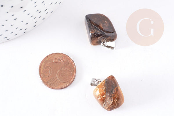 Pendentif oeil de tigre roulé acier platine, pendentif pierre acier inoxydable, bijou pendentif pierre naturelle,15-35mm, x1, G4043