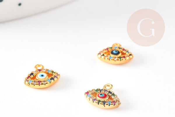 Pendentif oeil doré cristal zircon coloré 9mm, x1 (G3592)