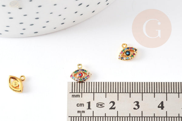 Pendentif oeil doré cristal zircon coloré 9mm, x1 (G3592)